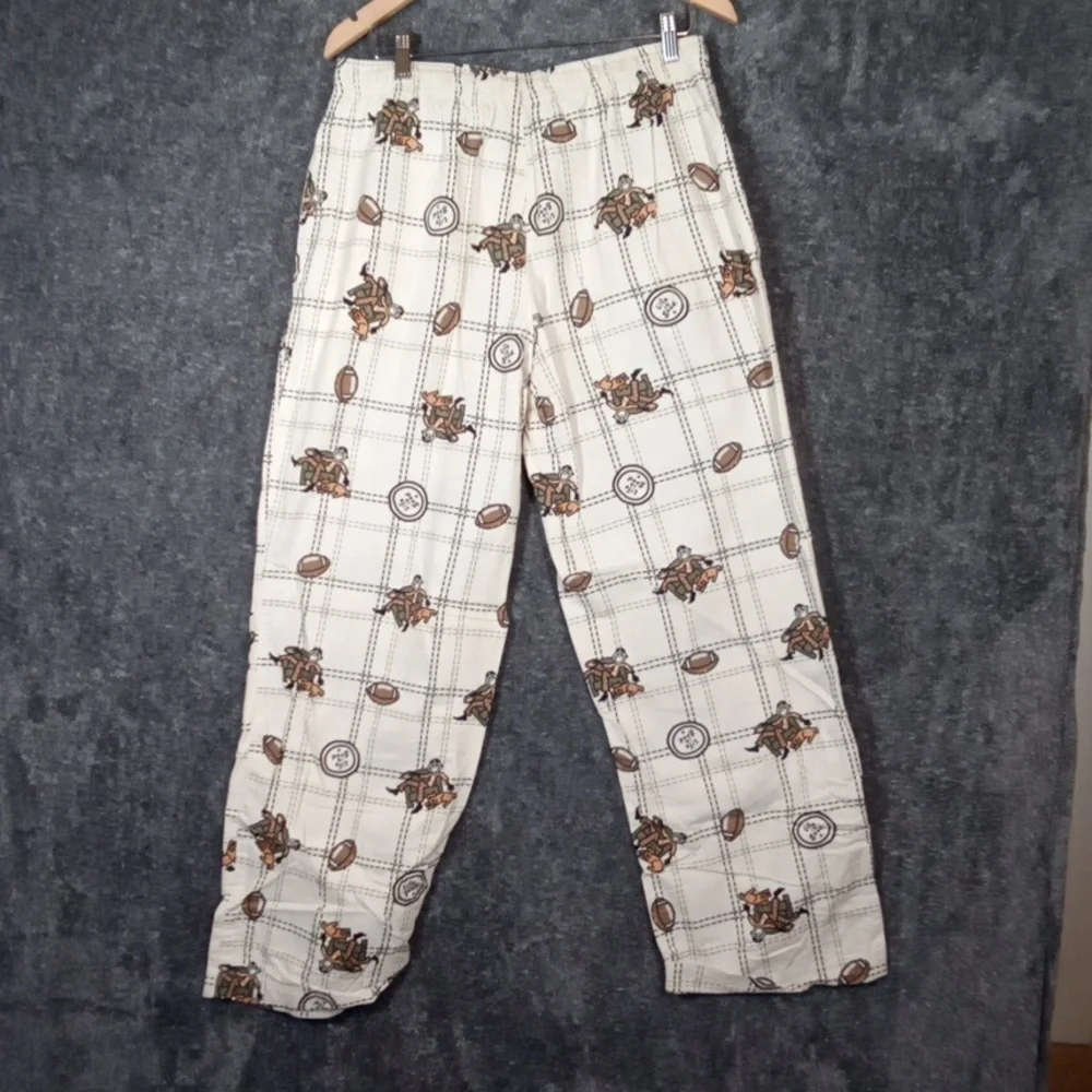 Life Is Good White and Brown Coffee Lounge Pants PJ Football Mens Medium